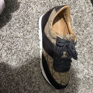 Calvin Klein Brown Logo-Print Lace-Up Sneakers with Black Accents